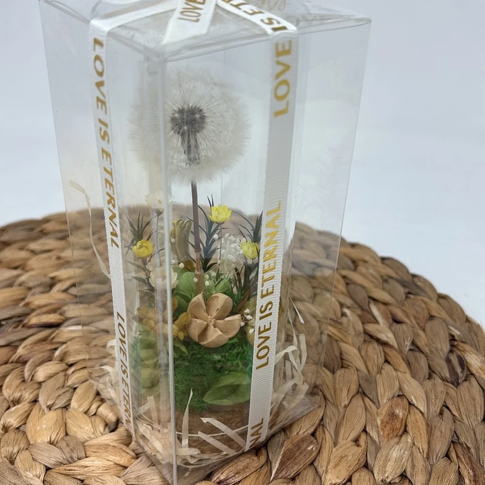 LOVE IS ETERNAL Clear Bag with Danedelion and Florals in Clear Box